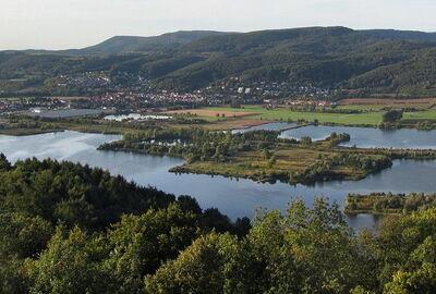 Blick vom Leuchtberg (Bismarckturm) ?ber den Werratalsee nach Grebendorf zur Hessischen Schweiz